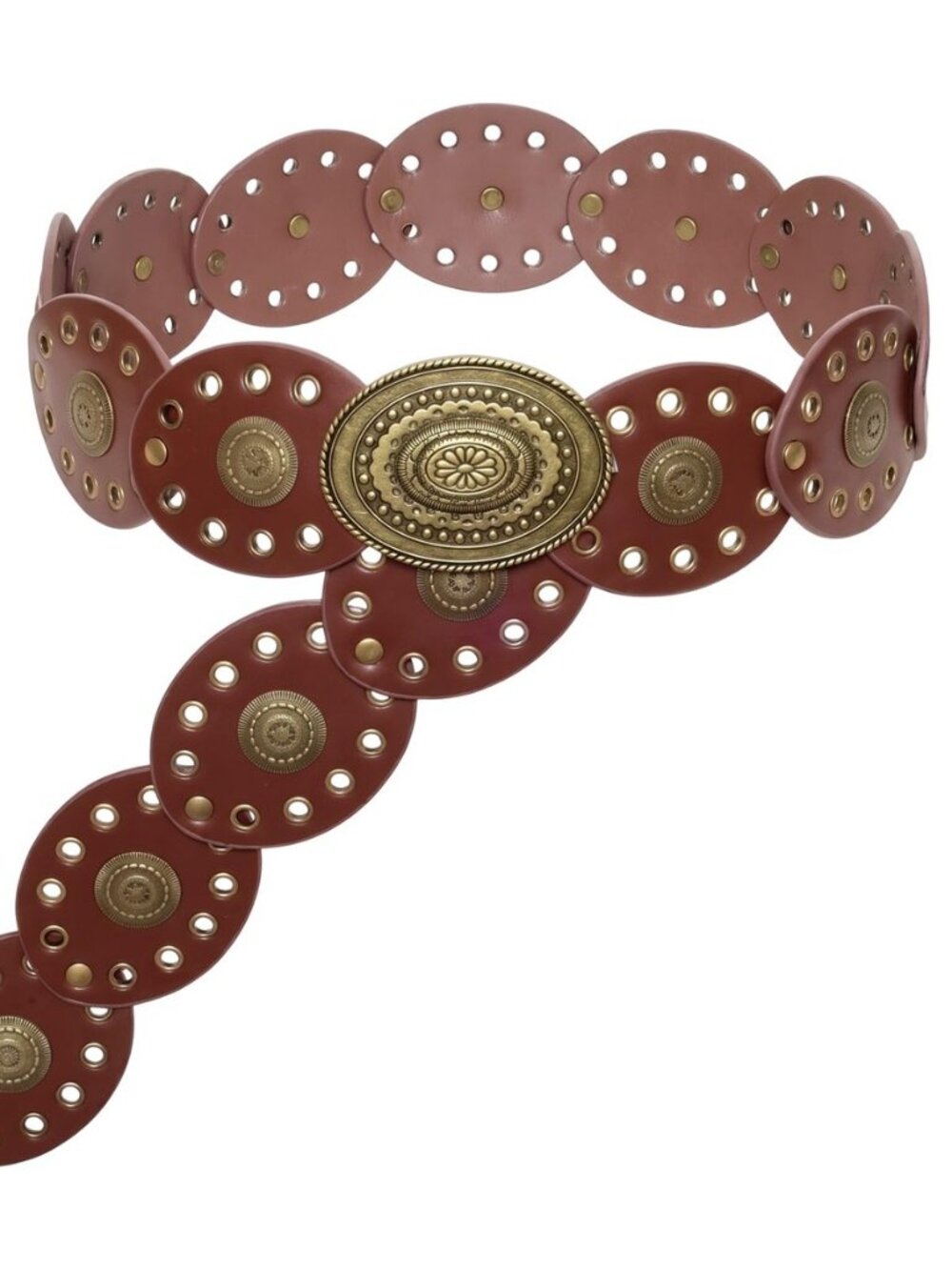 Boho Western Disc Belt For Women Vintage Brown Leather Belt With Metal Disc